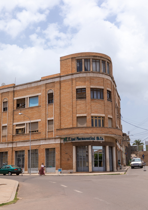 Exterior of old art deco style building from the italian colonial times, Central region, Asmara, Eritrea