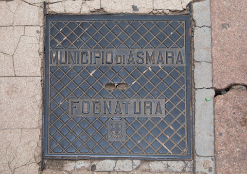 Manhole cover from the italian colonial ear, Central region, Asmara, Eritrea