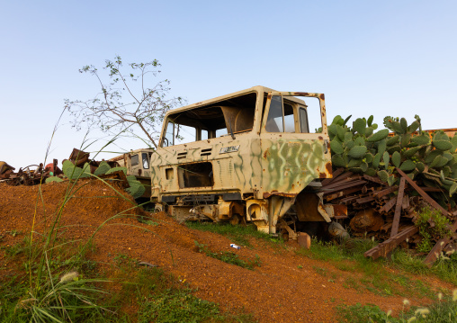 Truck in the military tank graveyard, Central region, Asmara, Eritrea