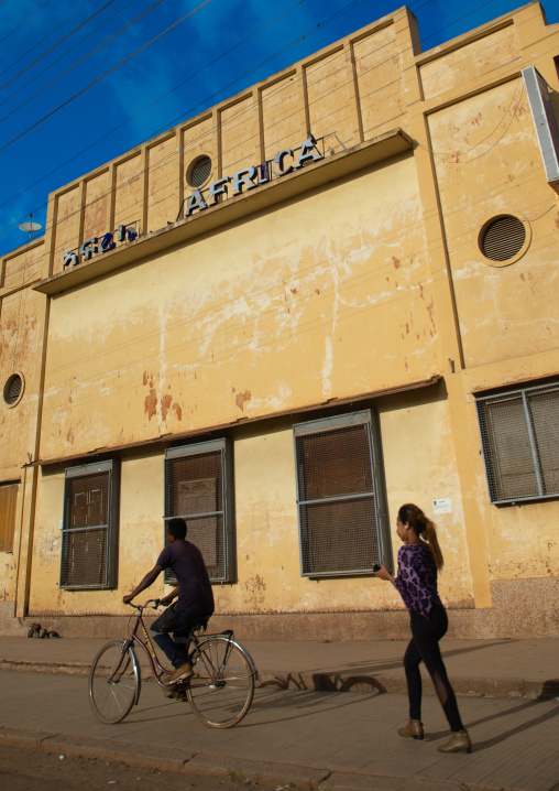 Exterior of old art deco style cinema Africa from the italian colonial times, Central region, Asmara, Eritrea