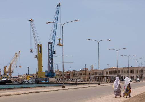eritrean women passin by the Commercial port, Northern Red Sea, Massawa, Eritrea