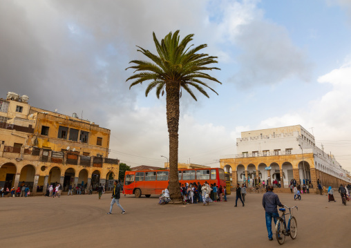 Old art deco style buildings with arches from the italian colonial times, Central region, Asmara, Eritrea