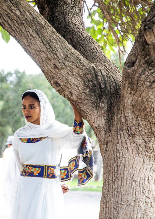 Eritrean woman at enda mariam orthodox cathedral, Central region, Asmara, Eritrea