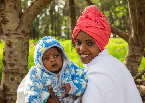 Eritrean orthodox mother and child, Central region, Asmara, Eritrea