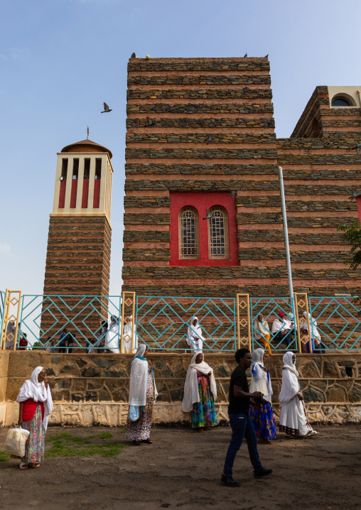 Eritrean women praying at enda mariam orthodox cathedral, Central region, Asmara, Eritrea