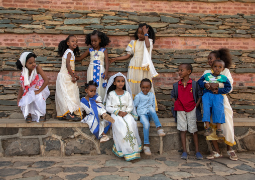 Eritrean children in enda mariam orthodox cathedral, Central region, Asmara, Eritrea
