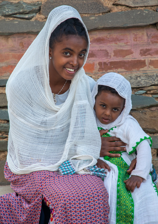 Eritrean orthodox mother and daughter, Central region, Asmara, Eritrea