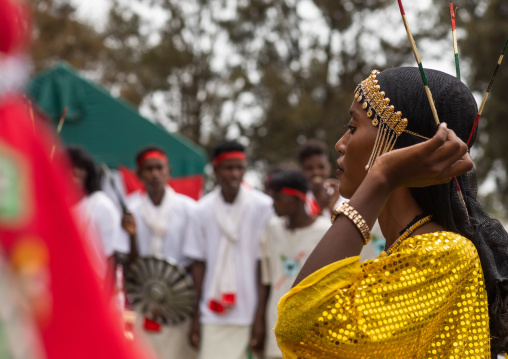 Afar tribe people dancing during expo festival, Central region, Asmara, Eritrea