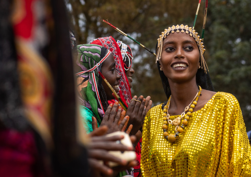 Afar tribe woman dancing during expo festival, Central region, Asmara, Eritrea