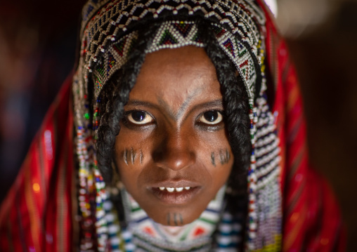 Portrait of an Afar tribe girl with beaded headwear, Central region, Asmara, Eritrea