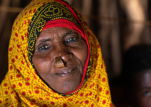 Portrait of a tribal eritrean woman with nose ring, Central region, Asmara, Eritrea