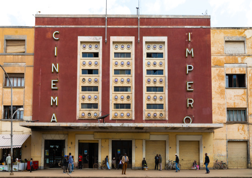 Exterior of old art deco style building cinema impero built in 1937 during the italian colonial times, Central region, Asmara, Eritrea