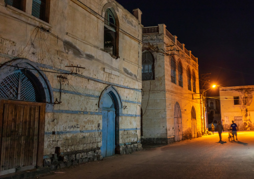 Ottoman architecture houses at night, Northern Red Sea, Massawa, Eritrea