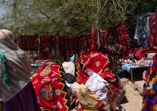 Traditional clothing for sale in the monday women market, Semien-Keih-Bahri, Keren, Eritrea