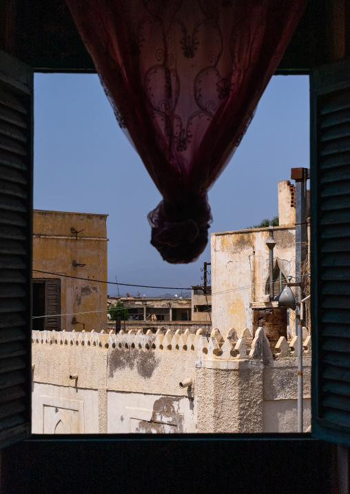 View of the ottoman old town from a window house, Northern Red Sea, Massawa, Eritrea
