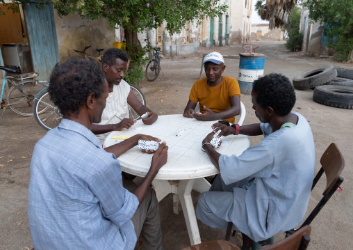 Eritrean men playing dominos in the street, Northern Red Sea, Massawa, Eritrea