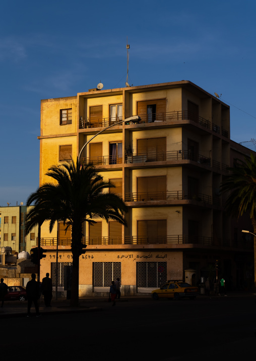 Old colonial italian building in the sunset, Central Region, Asmara, Eritrea