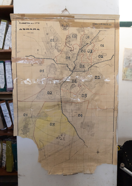 Old italian map of the town, Central Region, Asmara, Eritrea