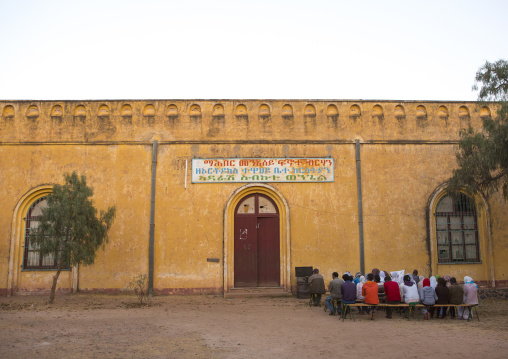 People praying outside Enda Mariam orthodox cathedral, Central Region, Asmara, Eritrea