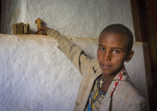 Eritrean boy in the church of kidane mehret, Debub, Senafe, Eritrea