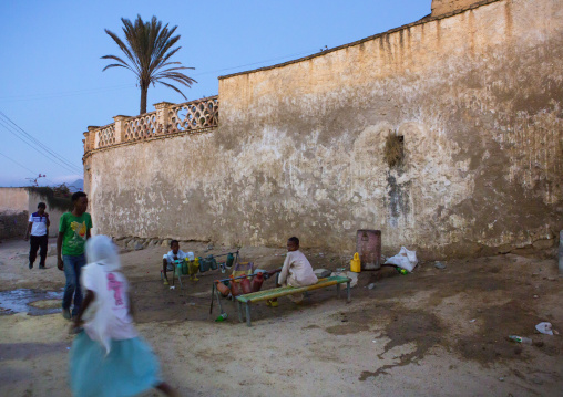 Eritrean children doing ablutions before going to the mosque, Anseba, Keren, Eritrea