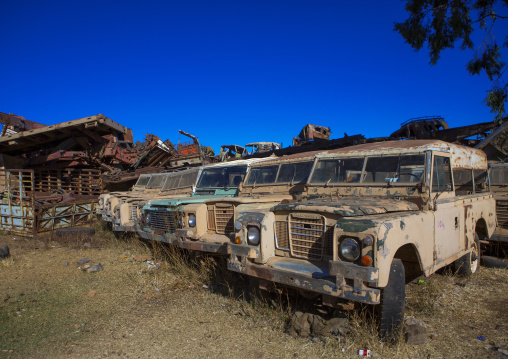 Land rover cars in the tank and truck graveyard, Central Region, Asmara, Eritrea