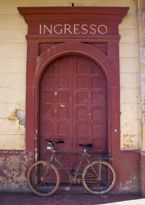 Bicycle in front of the opera house entrance, Central Region, Asmara, Eritrea