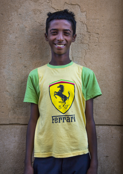Eritrean boy with a Ferrari shirt, Central Region, Asmara, Eritrea