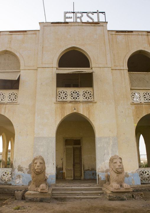 Lions statues in the Eritrean shipping lines building, Northern Red Sea, Massawa, Eritrea