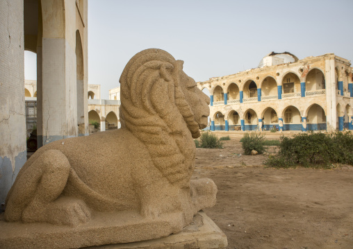 Lions statues in the Eritrean shipping lines building, Northern Red Sea, Massawa, Eritrea