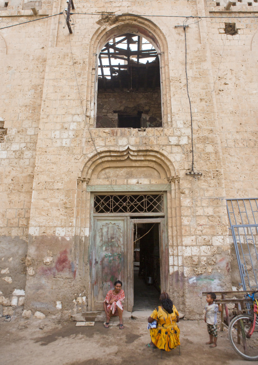 Family in front of an ottoman building, Northern Red Sea, Massawa, Eritrea