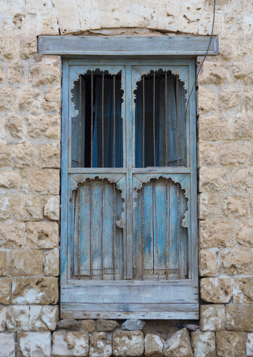 Blue window of an old ottoman house, Northern Red Sea, Massawa, Eritrea
