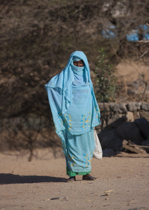 Eritrean woman dressed in blue, Anseba, Keren, Eritrea