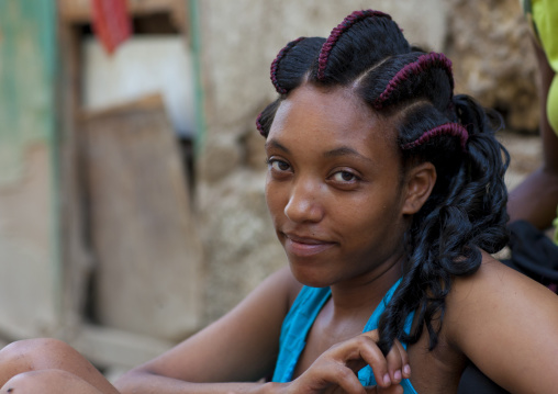 Eritrean woman with a traditional hairstyle, Northern Red Sea, Massawa, Eritrea