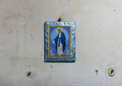 Virgin maria poster in a shop, Northern Red Sea, Massawa, Eritrea
