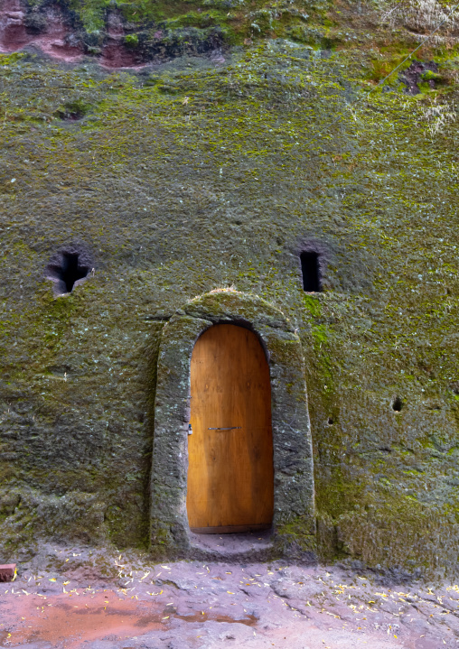 Monolithic rock-hewn church door, Amhara Region, Lalibela, Ethiopia