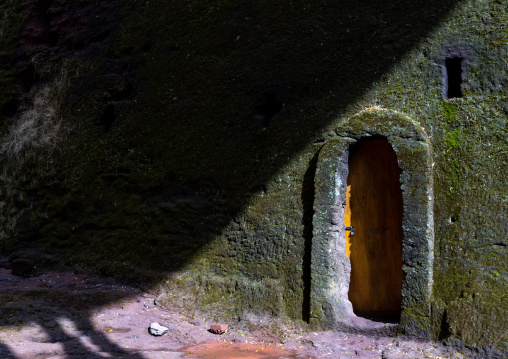 Monolithic rrock-hewn church old door, Amhara Region, Lalibela, Ethiopia