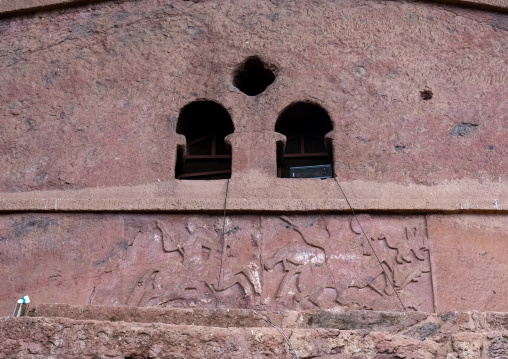 Fresco of horsemen on a rock-hewn church, Amhara Region, Lalibela, Ethiopia