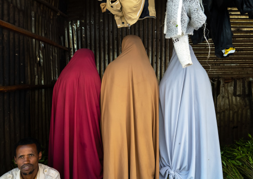 Muslim women praying in the khat market, Harari Region, Awaday, Ethiopia