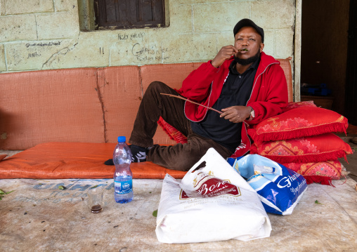 Ethiopian man chewing khat, Harari Region, Awaday, Ethiopia