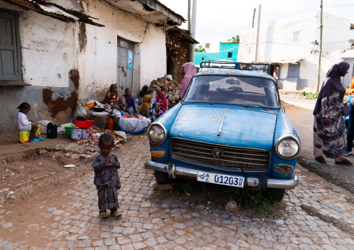 Old blue Peugeot 404 in the street, Harari Region, Harar, Ethiopia