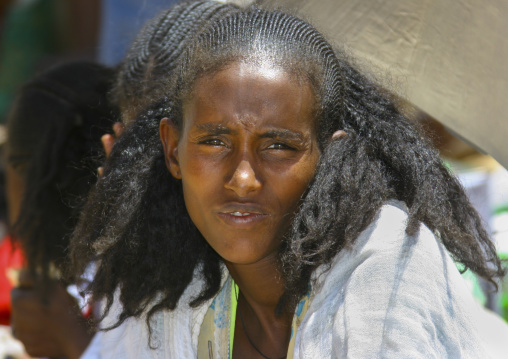 Portrait of an eritrean woman with traditional hairstyle, Debub, Senafe, Eritrea