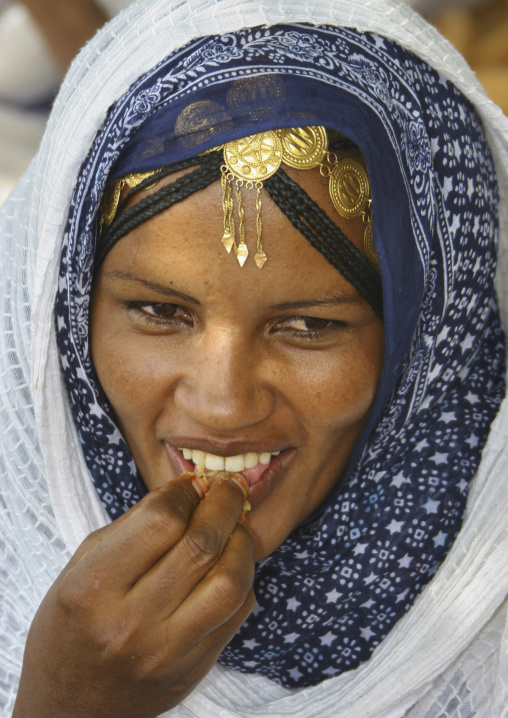 Portrait of an eritrean woman with traditional hairstyle, Anseba, Keren, Eritrea