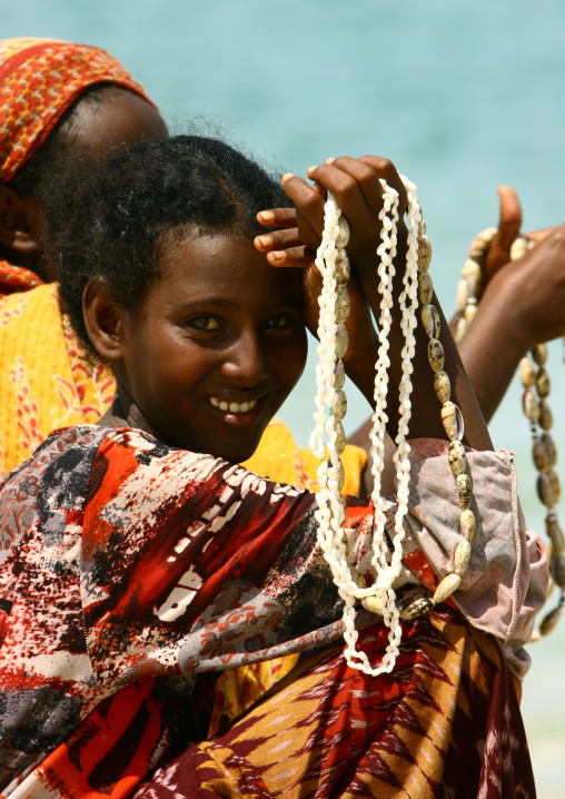Afar tribe women selling shells in Dissei island, Northern Red Sea, Dahlak, Eritrea