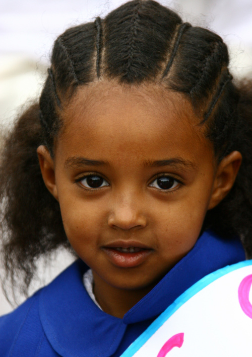Portrait of an eritrean girl with traditional hairstyle, Central Region, Asmara, Eritrea