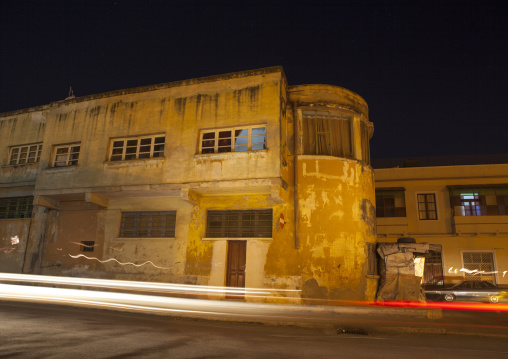 Old italian colonial buildings at night, Central Region, Asmara, Eritrea