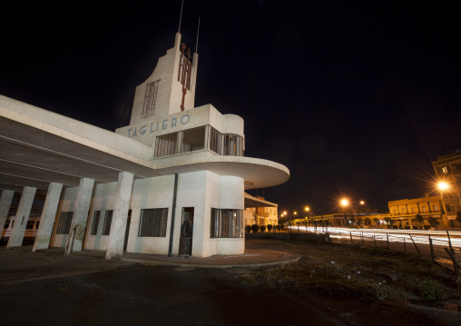 Fiat tagliero garage and service station at night, Central Region, Asmara, Eritrea
