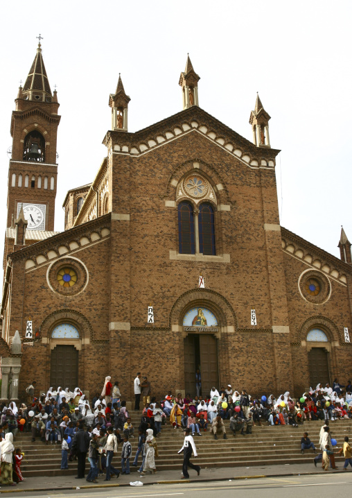 Eritrean people coming out of St joseph's cathedral on sunday, Central Region, Asmara, Eritrea