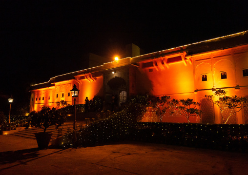 Samode Haveli hotel decorated for Diwali festival, Rajasthan, Jaipur, India