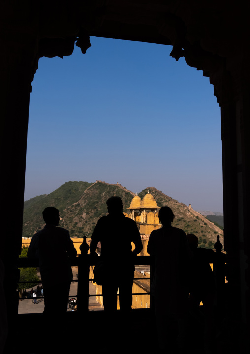 Tourists silhouettes in Amber Fort, Rajasthan, Amer, India